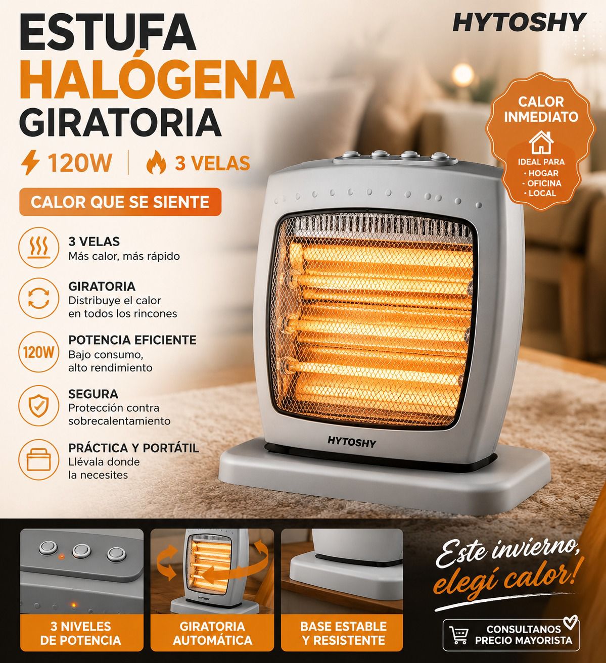 Estufa Halogena Hytoshy Giratoria ( Precio Mayorista)