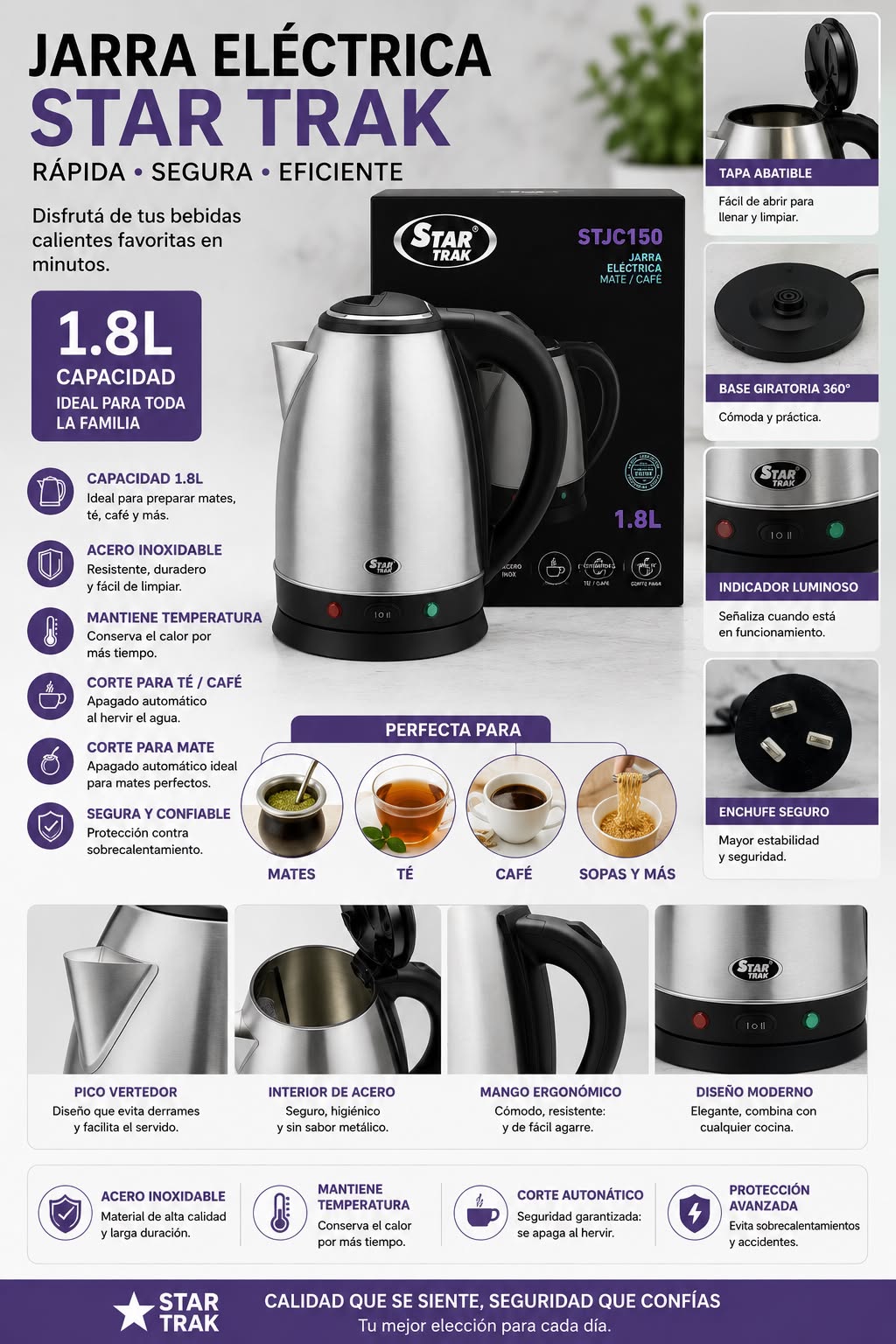 Pava Electrica con Corte de Mate 1.8 lt ( Precio Mayorista)